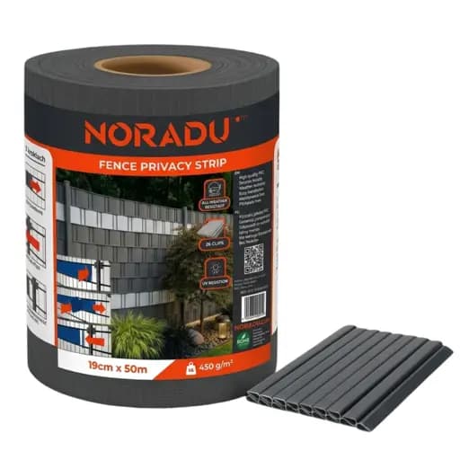 Antracytowa taśma ogrodzeniowa Noradu z klipsami