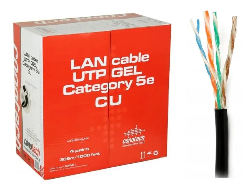Kabel sieciowy Conotech NS-450 Cat5e, żelowany - opakowanie i przewód