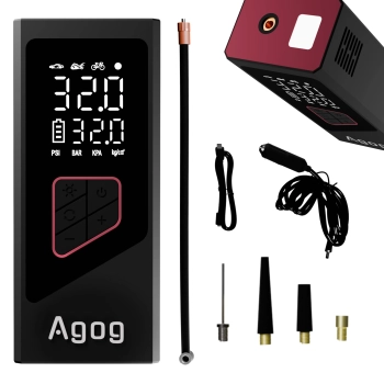 &#128267; KOMPRESOR SAMOCHODOWY PRZENOŚNY AKUMULATOROWY POWER BANK 3x2600 mAh LATARKA LED POMPKA PIŁKA MATERAC 10bar Agog R22