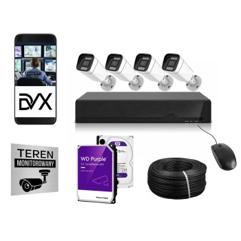 Zestaw do monitoringu w domu firmie 4x kamera 5mpx 2K MT5 DVX rejestrator NVR dysk 1TB